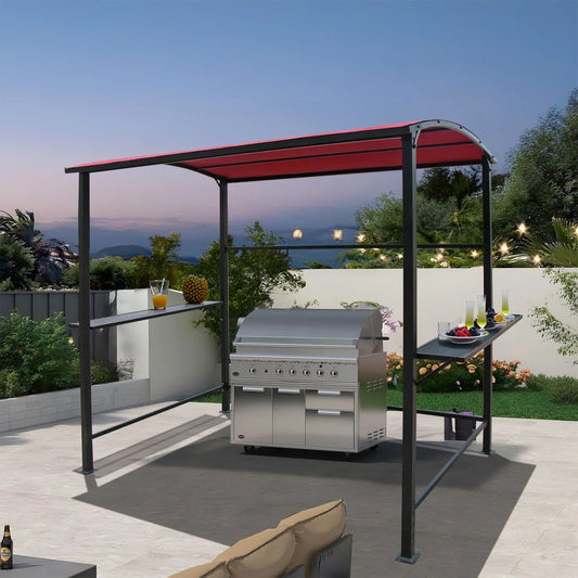 Gazebo da esterno con struttura in acciaio 1,5 x 2,4 m con tettoia per barbecue