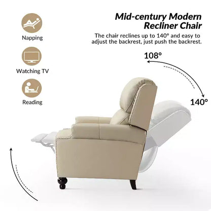 Ensemble de 2 fauteuils inclinables modernes en cuir véritable Elisabete avec garniture cloutée vintage pour salon et chambre à coucher | ART OF LIVING DESIGNS