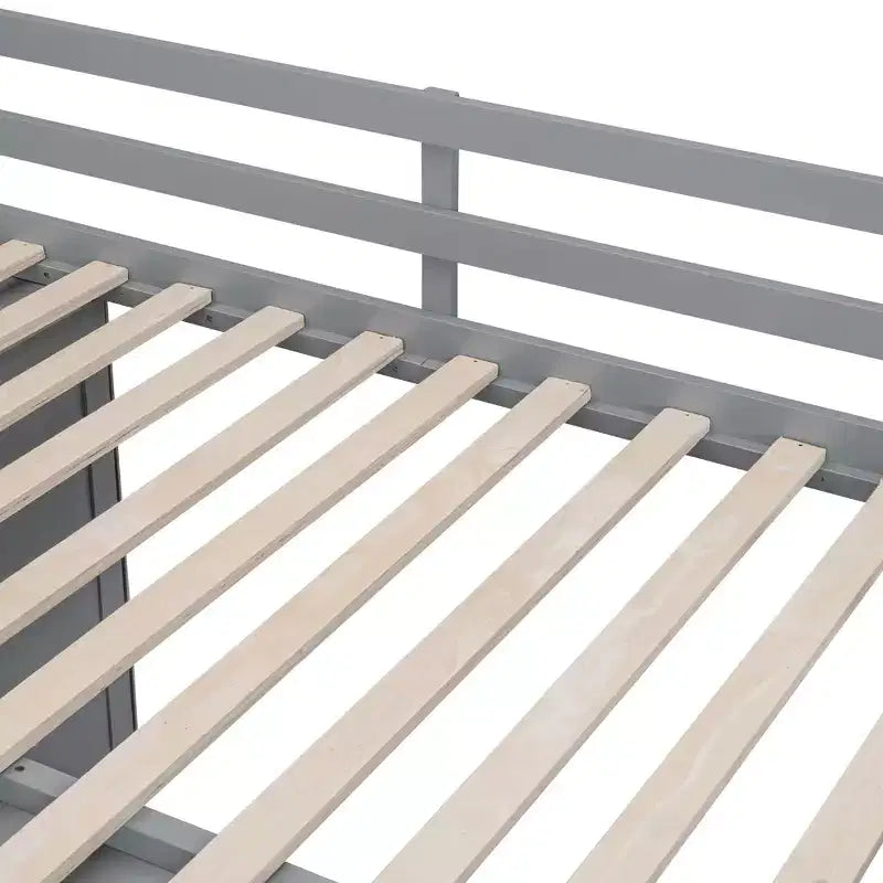 Letto a soppalco intero in pile orsetto con mensola portaoggetti e cassetti, letto a soppalco alto in legno con scrivania versatile per camera da letto