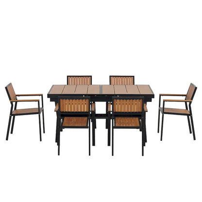 Ensemble de salle à manger d'extérieur extensible 7 pièces avec table extensible et 6 fauteuils