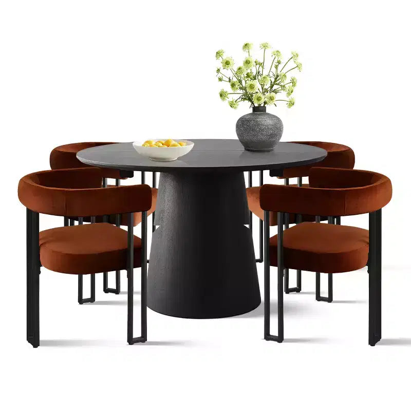 Set tavolo da pranzo allungabile da 120-210 cm per 4 persone, tavolo nero e 4 sedie da pranzo imbottite in velluto con gambe in metallo, stile moderno