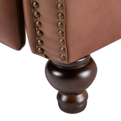 Ensemble de 2 fauteuils inclinables modernes en cuir véritable Elisabete avec garniture cloutée vintage pour salon et chambre à coucher | ART OF LIVING DESIGNS