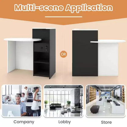 Costway Bancone per Reception, Scrivania da Ufficio con Ripiano Aperto e Cassetto con Serratura, Bianco/Marrone/Nero