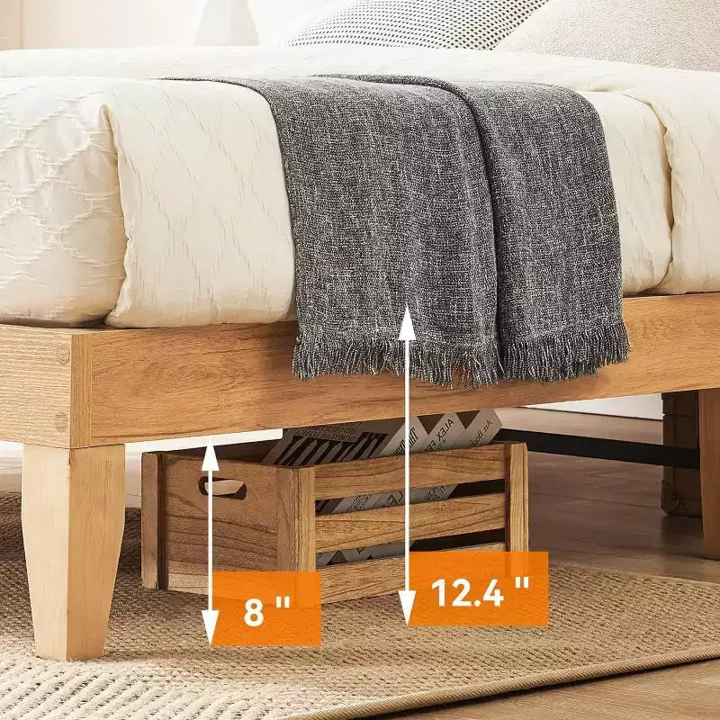 Struttura Letto in Rattan con Testiera Naturale, Luci a LED, Doghe in Legno Massello, Spazio Contenitore, Nessuna Rete a Molle Necessaria