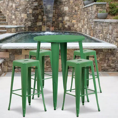 Ensemble table de bar ronde en métal de 76 cm de diamètre, qualité commerciale, pour intérieur et extérieur, avec 4 tabourets carrés sans dossier de Flash Furniture