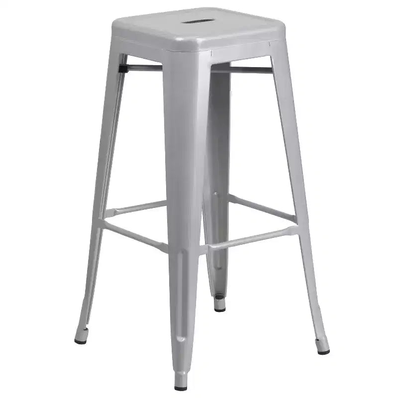 Ensemble table de bar ronde en métal de 76 cm de diamètre, qualité commerciale, pour intérieur et extérieur, avec 4 tabourets carrés sans dossier de Flash Furniture