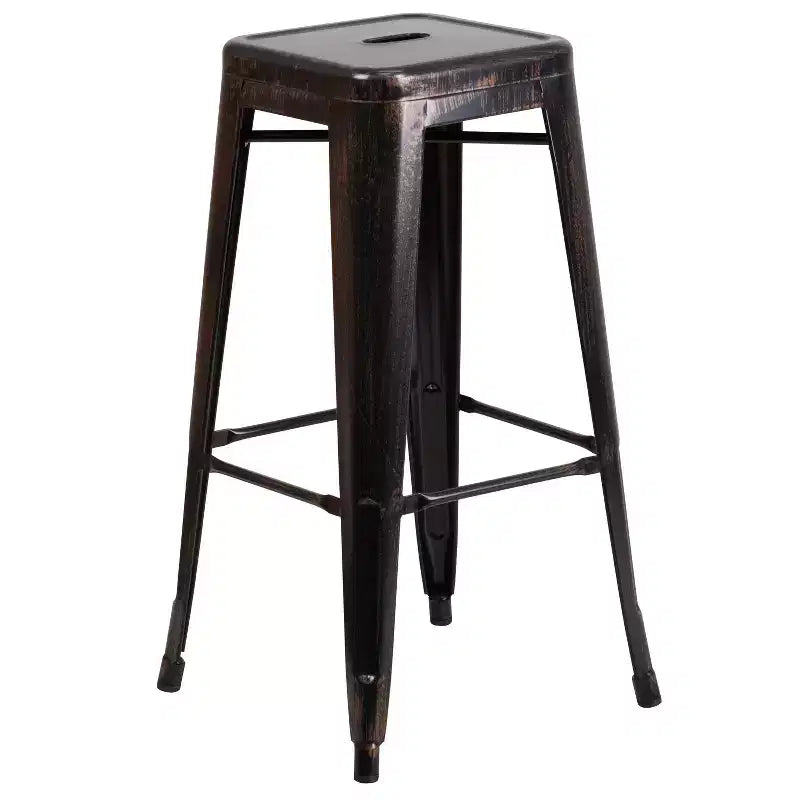 Ensemble table de bar ronde en métal de 76 cm de diamètre, qualité commerciale, pour intérieur et extérieur, avec 4 tabourets carrés sans dossier de Flash Furniture