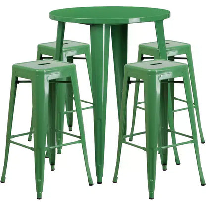 Ensemble table de bar ronde en métal de 76 cm de diamètre, qualité commerciale, pour intérieur et extérieur, avec 4 tabourets carrés sans dossier de Flash Furniture
