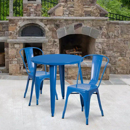 Ensemble de table ronde d'intérieur-extérieur en métal de 76 cm de diamètre de qualité commerciale Flash Furniture avec 2 chaises de café