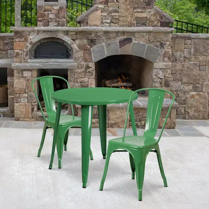 Ensemble de table ronde d'intérieur-extérieur en métal de 76 cm de diamètre de qualité commerciale Flash Furniture avec 2 chaises de café