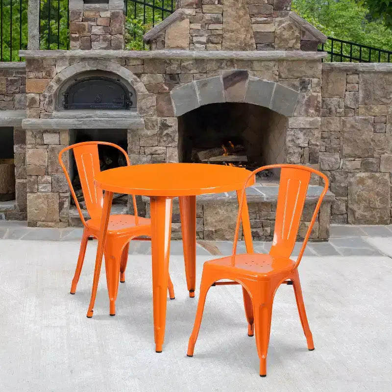Ensemble de table ronde d'intérieur-extérieur en métal de 76 cm de diamètre de qualité commerciale Flash Furniture avec 2 chaises de café