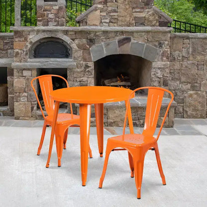 Ensemble de table ronde d'intérieur-extérieur en métal de 76 cm de diamètre de qualité commerciale Flash Furniture avec 2 chaises de café
