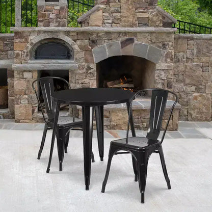 Ensemble de table ronde d'intérieur-extérieur en métal de 76 cm de diamètre de qualité commerciale Flash Furniture avec 2 chaises de café