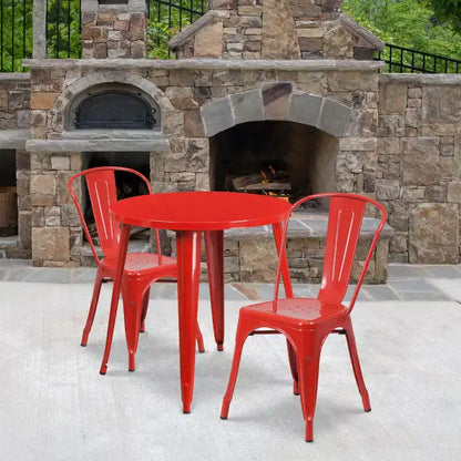 Ensemble de table ronde d'intérieur-extérieur en métal de 76 cm de diamètre de qualité commerciale Flash Furniture avec 2 chaises de café