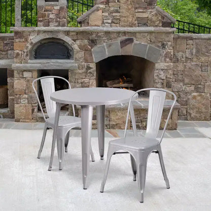 Ensemble de table ronde d'intérieur-extérieur en métal de 76 cm de diamètre de qualité commerciale Flash Furniture avec 2 chaises de café