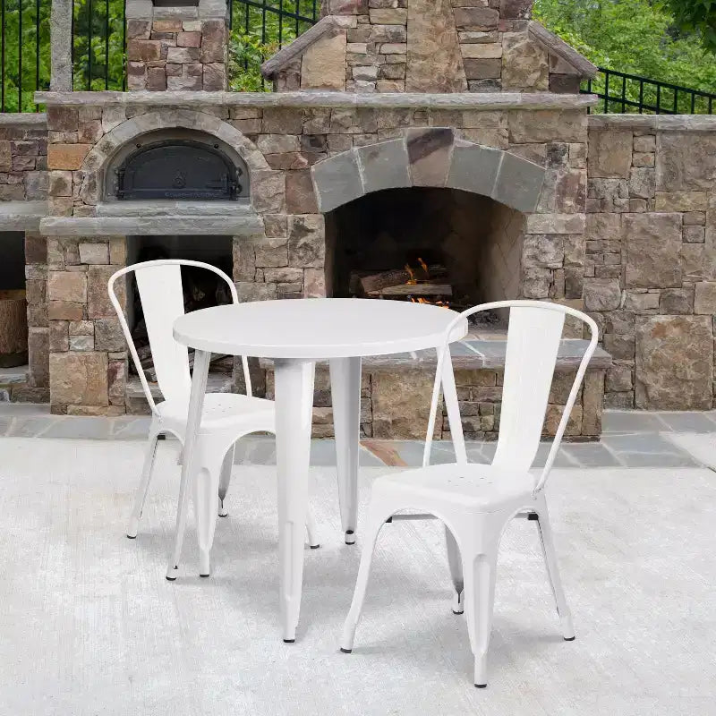 Ensemble de table ronde d'intérieur-extérieur en métal de 76 cm de diamètre de qualité commerciale Flash Furniture avec 2 chaises de café