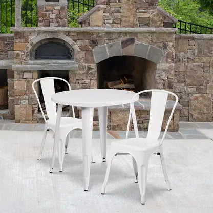 Ensemble de table ronde d'intérieur-extérieur en métal de 76 cm de diamètre de qualité commerciale Flash Furniture avec 2 chaises de café