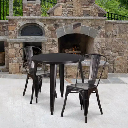 Ensemble de table ronde d'intérieur-extérieur en métal de 76 cm de diamètre de qualité commerciale Flash Furniture avec 2 chaises de café