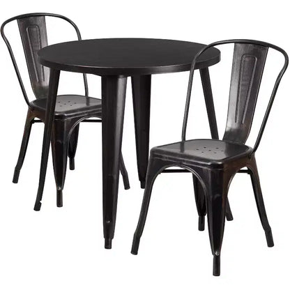 Ensemble de table ronde d'intérieur-extérieur en métal de 76 cm de diamètre de qualité commerciale Flash Furniture avec 2 chaises de café