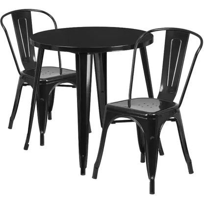 Ensemble de table ronde d'intérieur-extérieur en métal de 76 cm de diamètre de qualité commerciale Flash Furniture avec 2 chaises de café