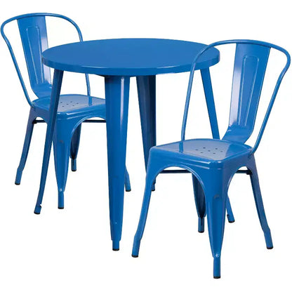 Flash Furniture Commercial Grade 30 Round Metal Indoor-Outdoor Table Set with 2 Cafe Chairs