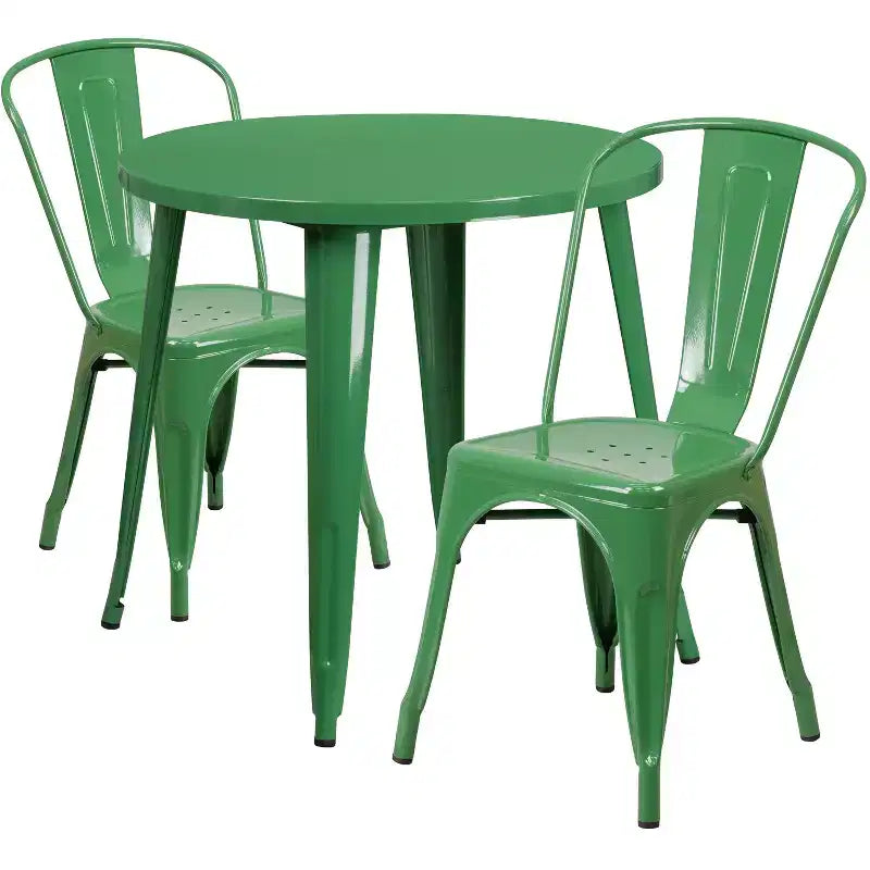 Ensemble de table ronde d'intérieur-extérieur en métal de 76 cm de diamètre de qualité commerciale Flash Furniture avec 2 chaises de café