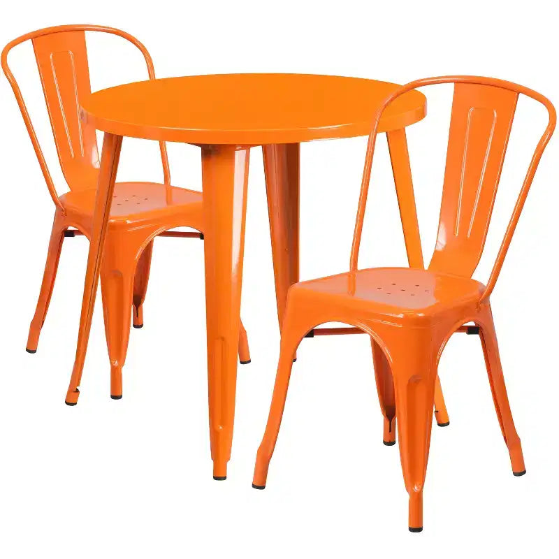Ensemble de table ronde d'intérieur-extérieur en métal de 76 cm de diamètre de qualité commerciale Flash Furniture avec 2 chaises de café