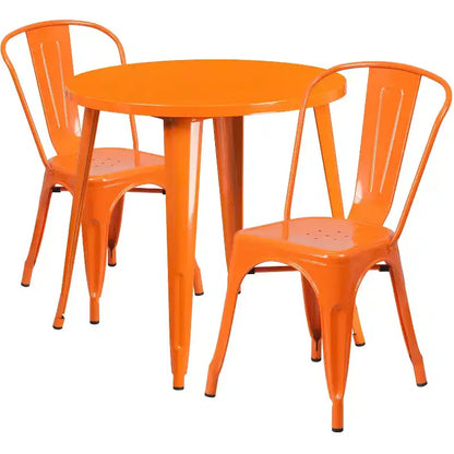 Ensemble de table ronde d'intérieur-extérieur en métal de 76 cm de diamètre de qualité commerciale Flash Furniture avec 2 chaises de café