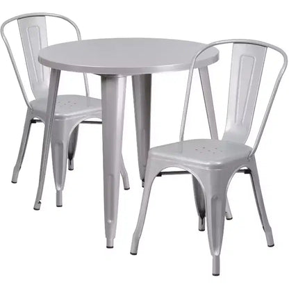 Ensemble de table ronde d'intérieur-extérieur en métal de 76 cm de diamètre de qualité commerciale Flash Furniture avec 2 chaises de café