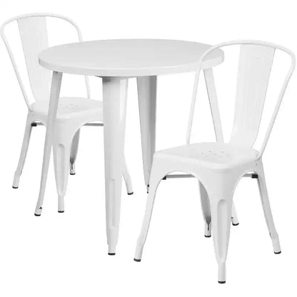 Ensemble de table ronde d'intérieur-extérieur en métal de 76 cm de diamètre de qualité commerciale Flash Furniture avec 2 chaises de café