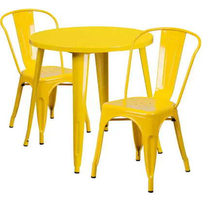 Ensemble de table ronde d'intérieur-extérieur en métal de 76 cm de diamètre de qualité commerciale Flash Furniture avec 2 chaises de café