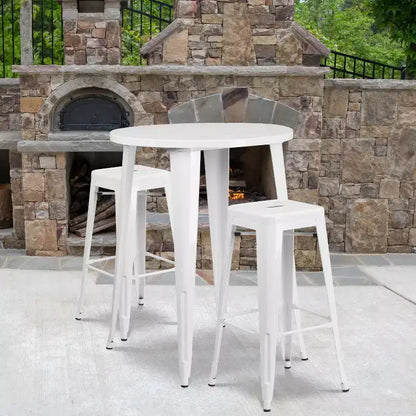 Flash Furniture Table de bar ronde 30'' en métal de qualité commerciale pour l'intérieur et l'extérieur avec 2 tabourets sans dossier à assise carrée