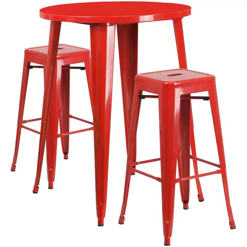 Flash Furniture Table de bar ronde 30'' en métal de qualité commerciale pour l'intérieur et l'extérieur avec 2 tabourets sans dossier à assise carrée