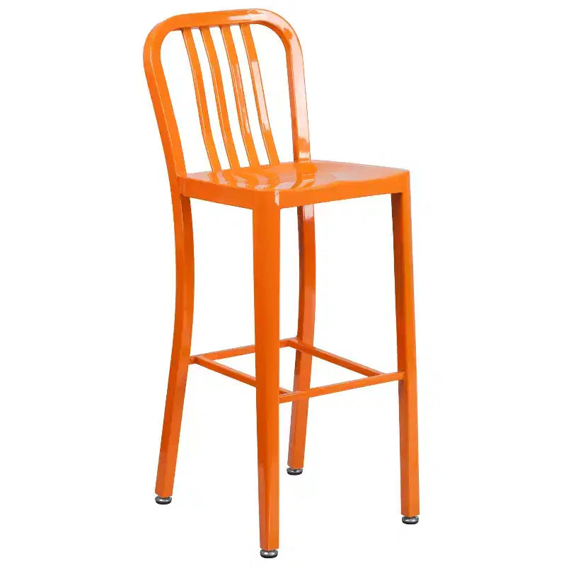 Ensemble de table de bar ronde en métal de 30 po de qualité commerciale Flash Furniture avec 2 tabourets à dossier à lattes verticales pour l'intérieur et l'extérieur