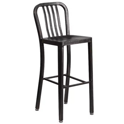 Ensemble de table de bar ronde en métal de 30 po de qualité commerciale Flash Furniture avec 2 tabourets à dossier à lattes verticales pour l'intérieur et l'extérieur