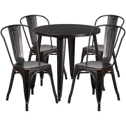 Flash Furniture Commercial Grade 30 Round Metal Indoor-Outdoor Table Set with 4 Cafe Chairs