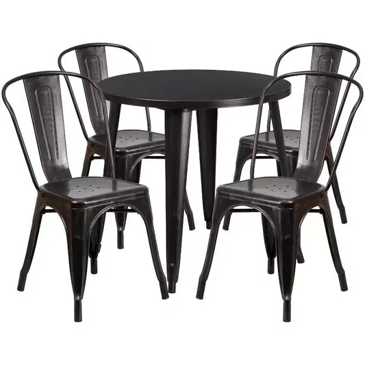 Flash Furniture Commercial Grade 30 Round Metal Indoor-Outdoor Table Set with 4 Cafe Chairs