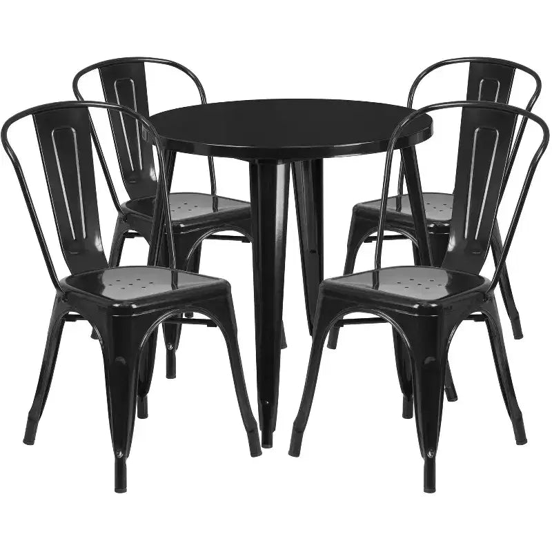 Flash Furniture Ensemble de 4 chaises de café avec table ronde en métal de 76 cm de qualité commerciale pour intérieur/extérieur