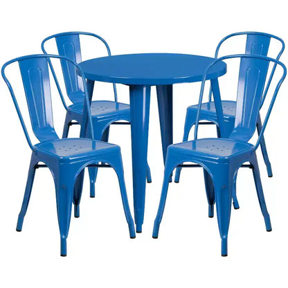 Flash Furniture Ensemble de 4 chaises de café avec table ronde en métal de 76 cm de qualité commerciale pour intérieur/extérieur