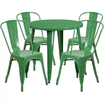 Flash Furniture Ensemble de 4 chaises de café avec table ronde en métal de 76 cm de qualité commerciale pour intérieur/extérieur