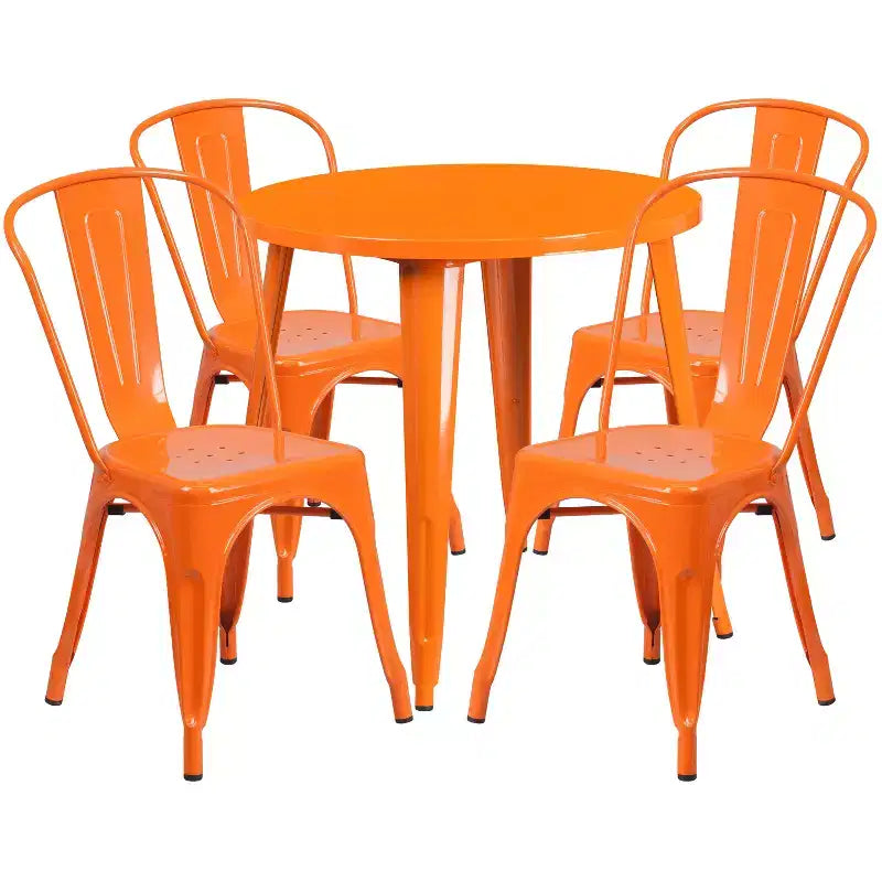 Flash Furniture Ensemble de 4 chaises de café avec table ronde en métal de 76 cm de qualité commerciale pour intérieur/extérieur