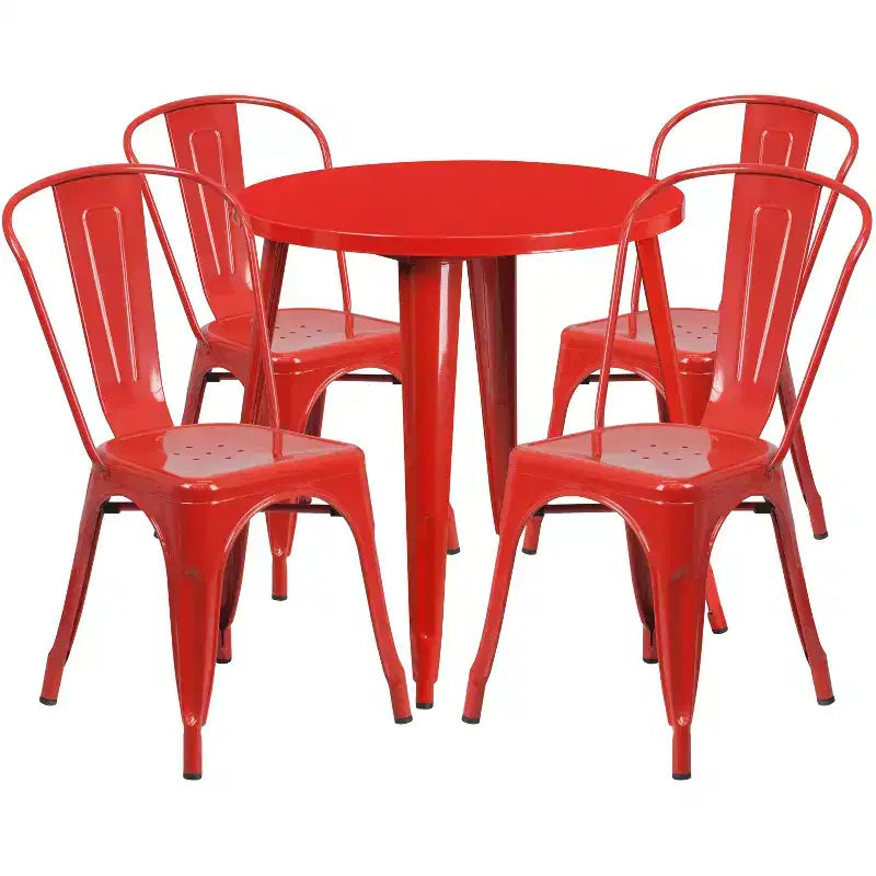 Flash Furniture Ensemble de 4 chaises de café avec table ronde en métal de 76 cm de qualité commerciale pour intérieur/extérieur