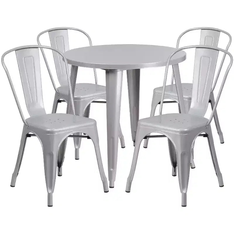 Flash Furniture Ensemble de 4 chaises de café avec table ronde en métal de 76 cm de qualité commerciale pour intérieur/extérieur