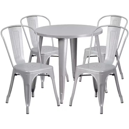 Flash Furniture Ensemble de 4 chaises de café avec table ronde en métal de 76 cm de qualité commerciale pour intérieur/extérieur