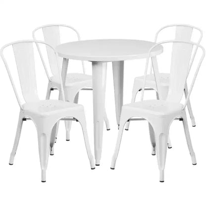Flash Furniture Ensemble de 4 chaises de café avec table ronde en métal de 76 cm de qualité commerciale pour intérieur/extérieur