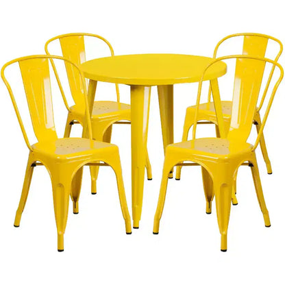 Flash Furniture Ensemble de 4 chaises de café avec table ronde en métal de 76 cm de qualité commerciale pour intérieur/extérieur