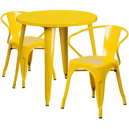 Ensemble table ronde en métal de 30 po de qualité commerciale Flash Furniture avec 2 fauteuils, pour l'intérieur et l'extérieur