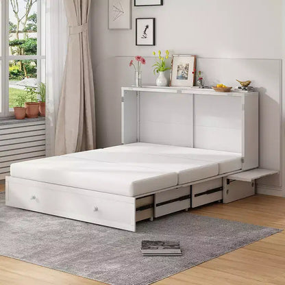 Mjkone Letto a Scomparsa Matrimoniale, Letto a Cassetti a Cubo con Stazione di Ricarica e Spazio Contenitore