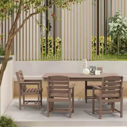 Set da pranzo da esterno Hyleory 7 pezzi, tavolo rettangolare da 170 cm con foro per ombrellone e 6 sedie