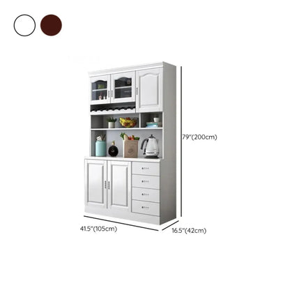 Buffet de cuisine en bois blanc avec casier à vin intégré